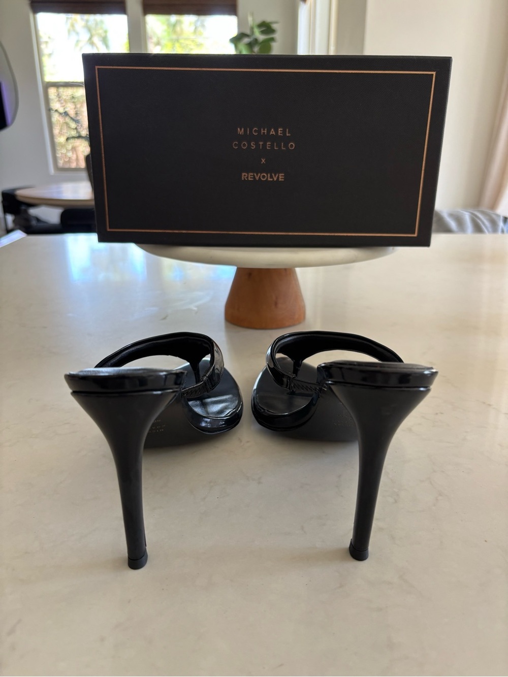 Michael Costello Black Patent Pointed-Toe Thong Mules - Picture 5 of 7
